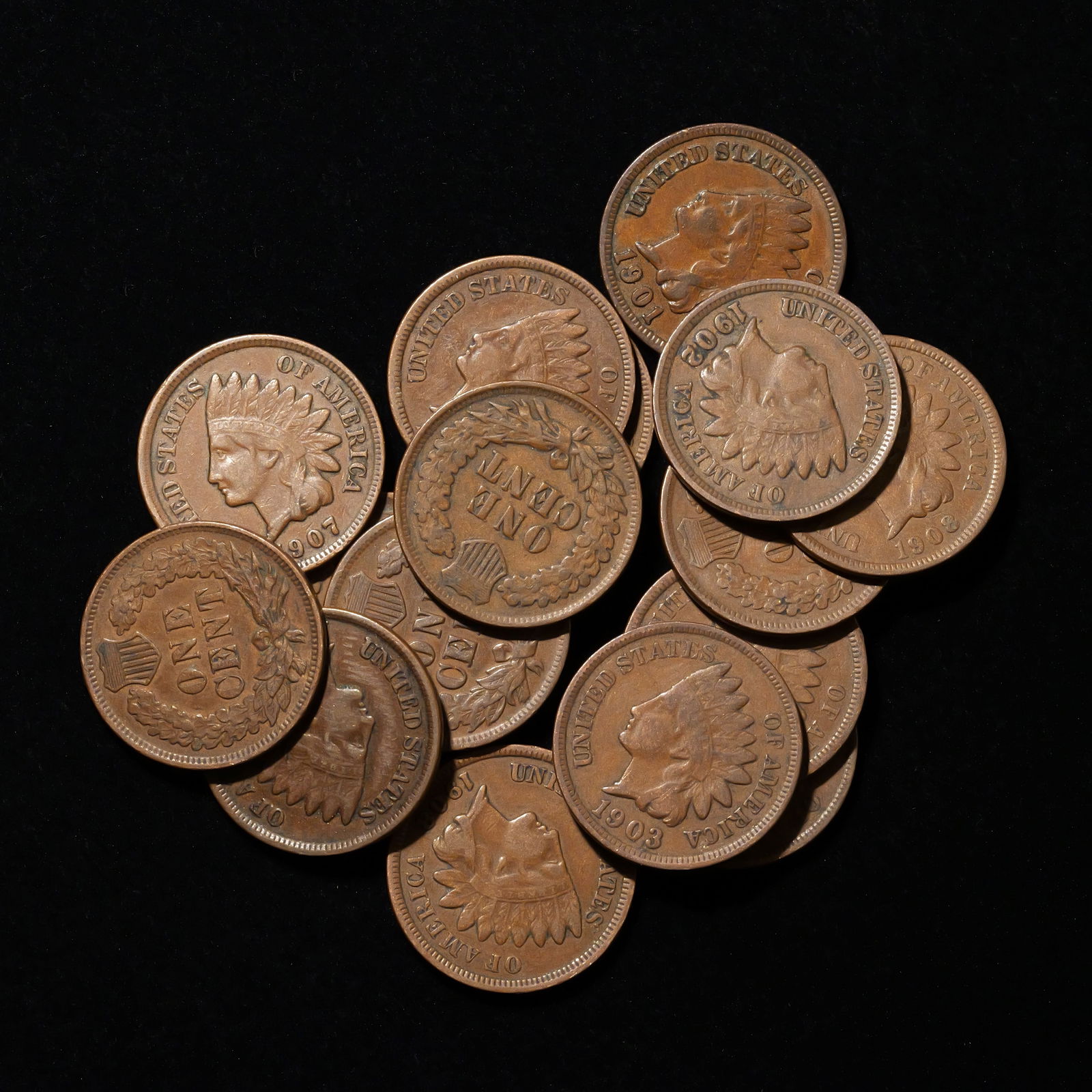 (16) Indian Head Cents - 1c - Mixed Dates - Full Liberty - Very Fine+ to About Uncirculated (1 of 1)