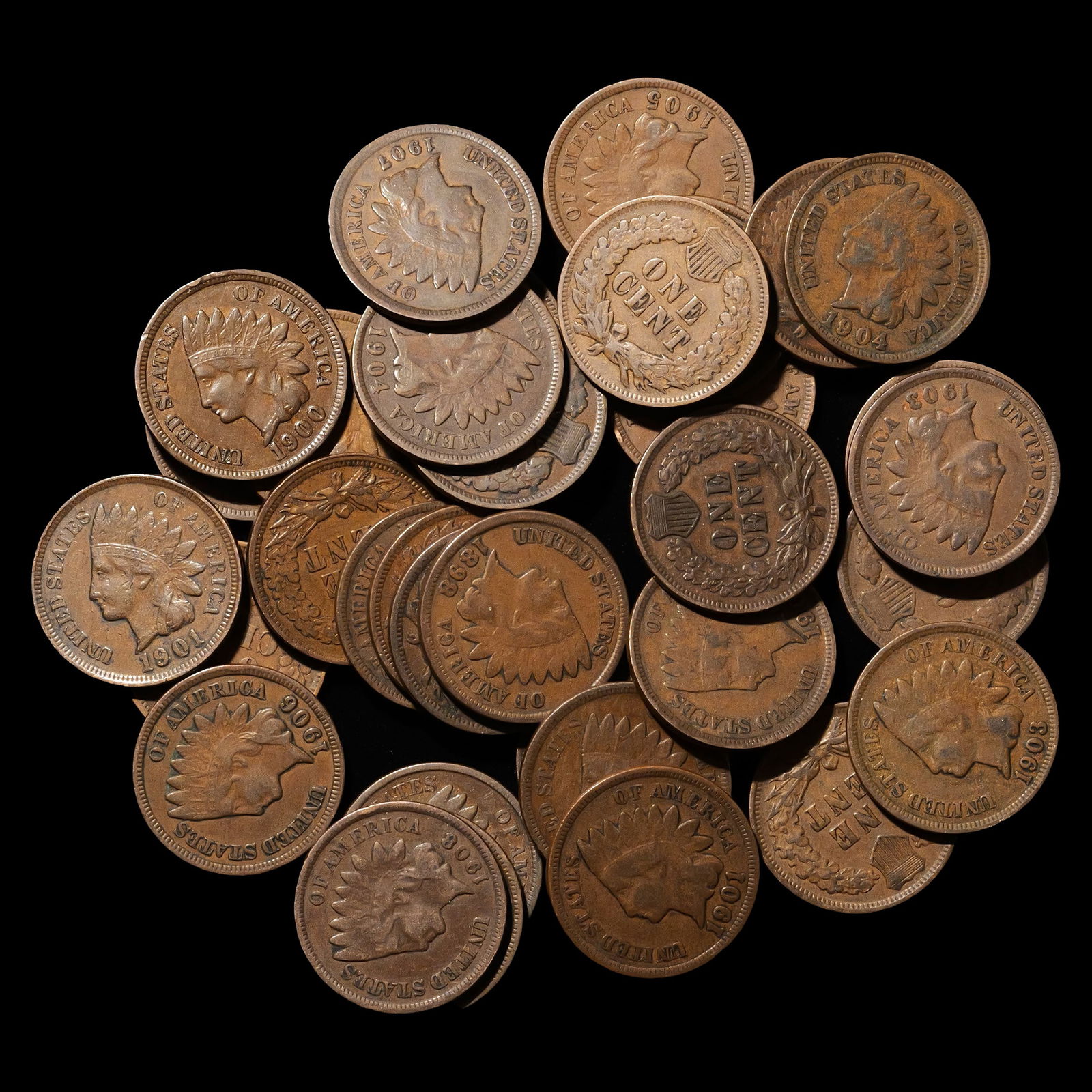 (34) Indian Head Cents - 1c - Mixed Dates - Fine+ to Extra Fine+ (1 of 1)