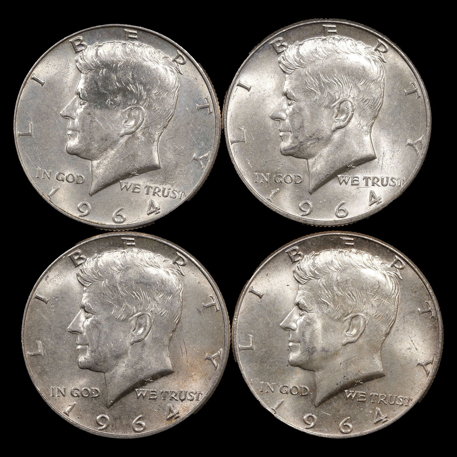 (2) 1964-D, (2) 1964 Kennedy Silver Half Dollars - 50c - AU/BU (1 of 2)