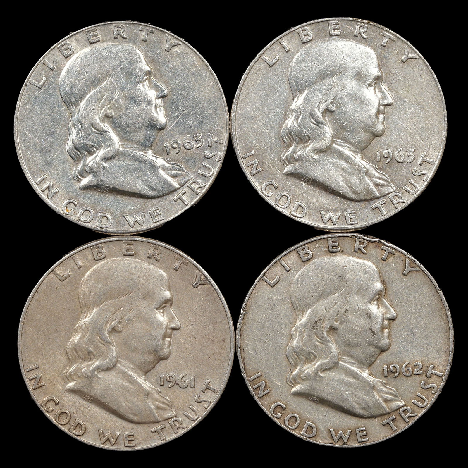 (4) Franklin Silver Half Dollars - 50c - MIXED DATES - Circulated (1 of 2)