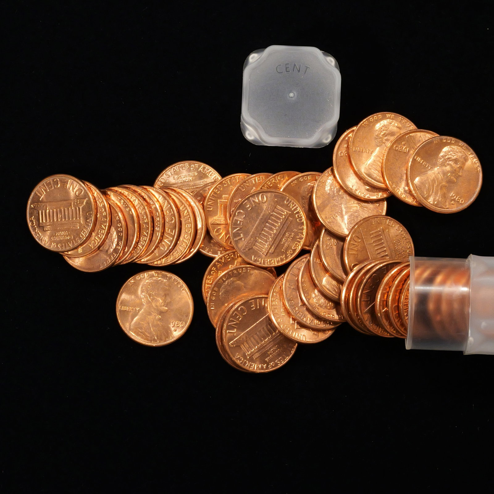 Tube of 1980-D Lincoln Memorial Cents - 1c - CH BU: Comes in 1c tube Low Estimate: 10.00 High Estimate: 10000.00