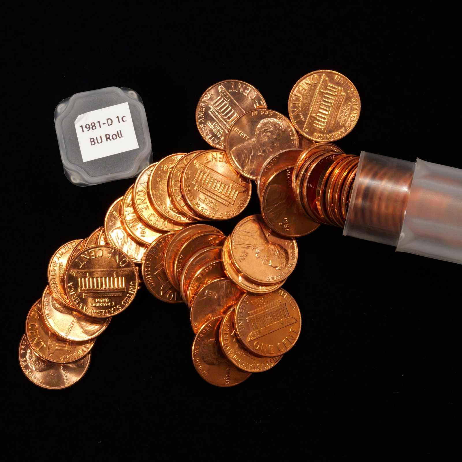 Tube of 1981-D Lincoln Memorial Cents - 1c - CH BU: Lincoln Memorial Cent Low Estimate: 10.00 High Estimate: 10000.00