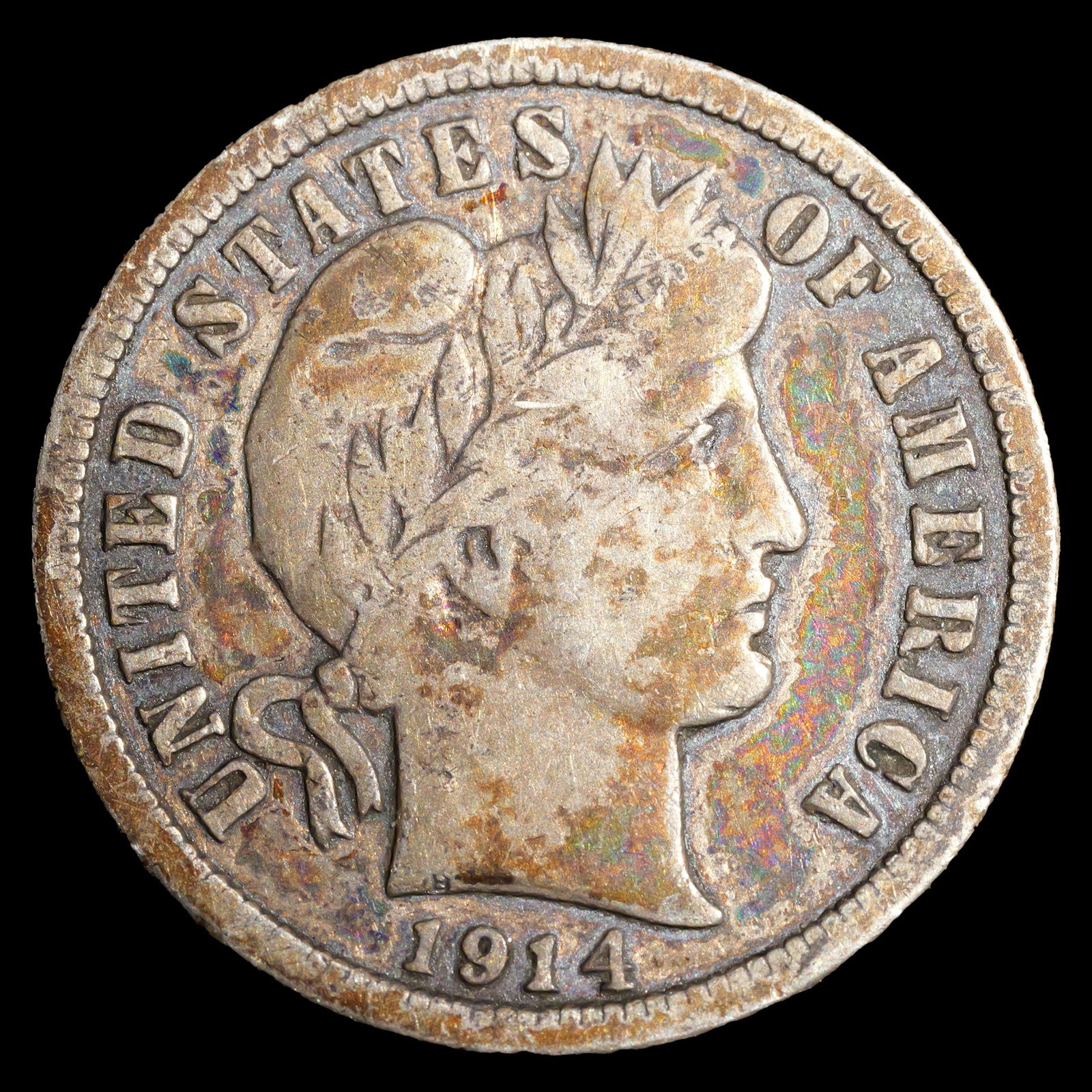 1914-D Barber Dime - 10c - Very Fine - Colorful Toning! (1 of 2)