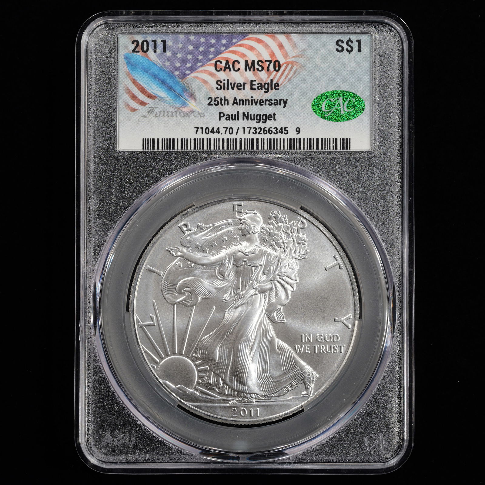 2011 American Silver Eagle - Paul Nugget Autographed Slab - $1 - CAC GRADED MS70 (1 of 3)