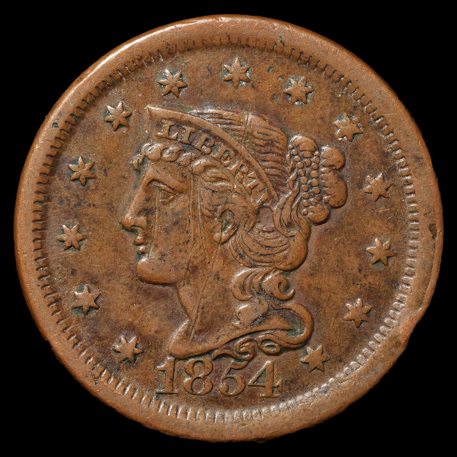 1854 Braided Hair Large Cent - 1c - Extra Fine (1 of 2)