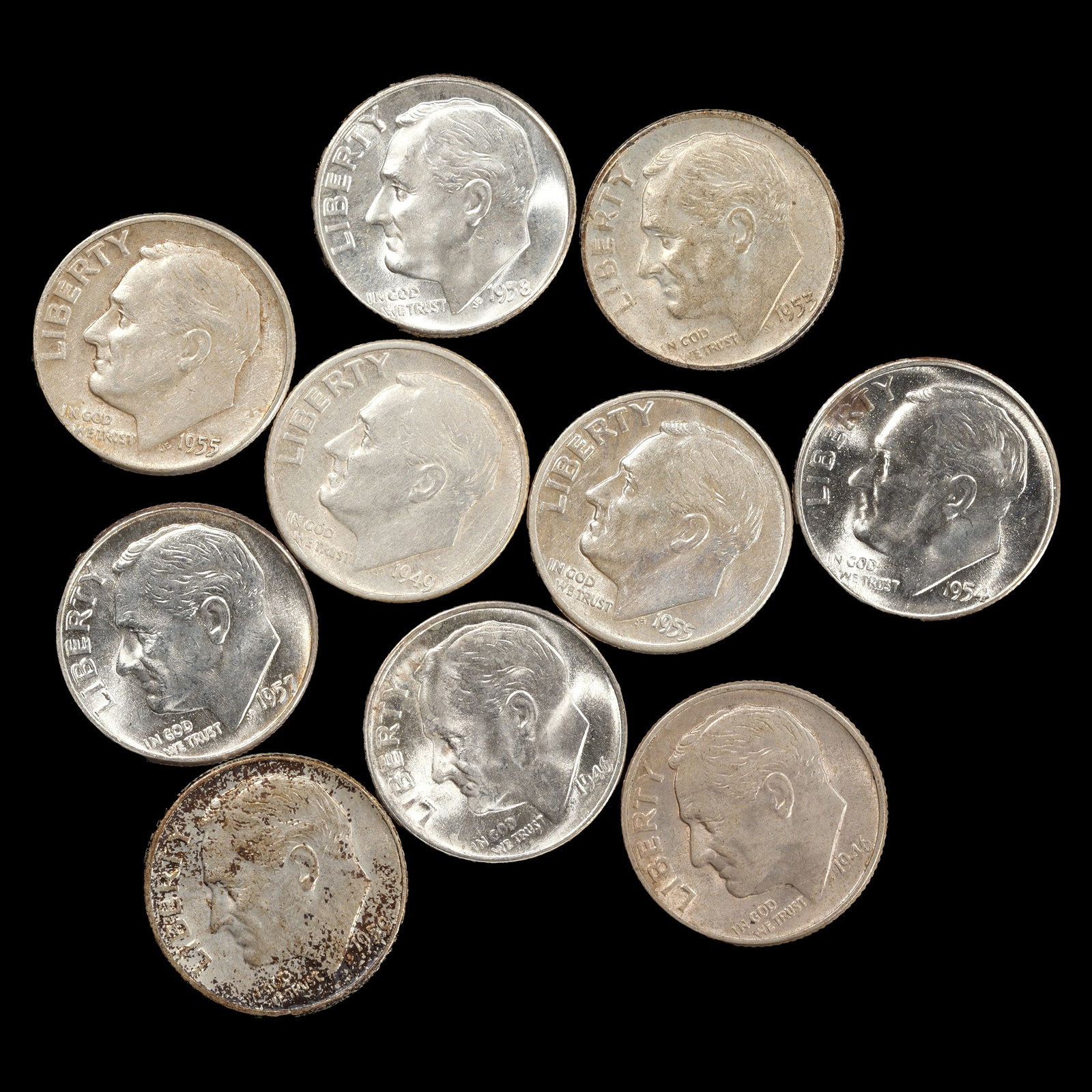 *0.7234 oz ASW*(10) Roosevelt Silver Dimes - 10c - Better Date/Better Grade: Dimes *0.7234 oz Actual Silver Weight*