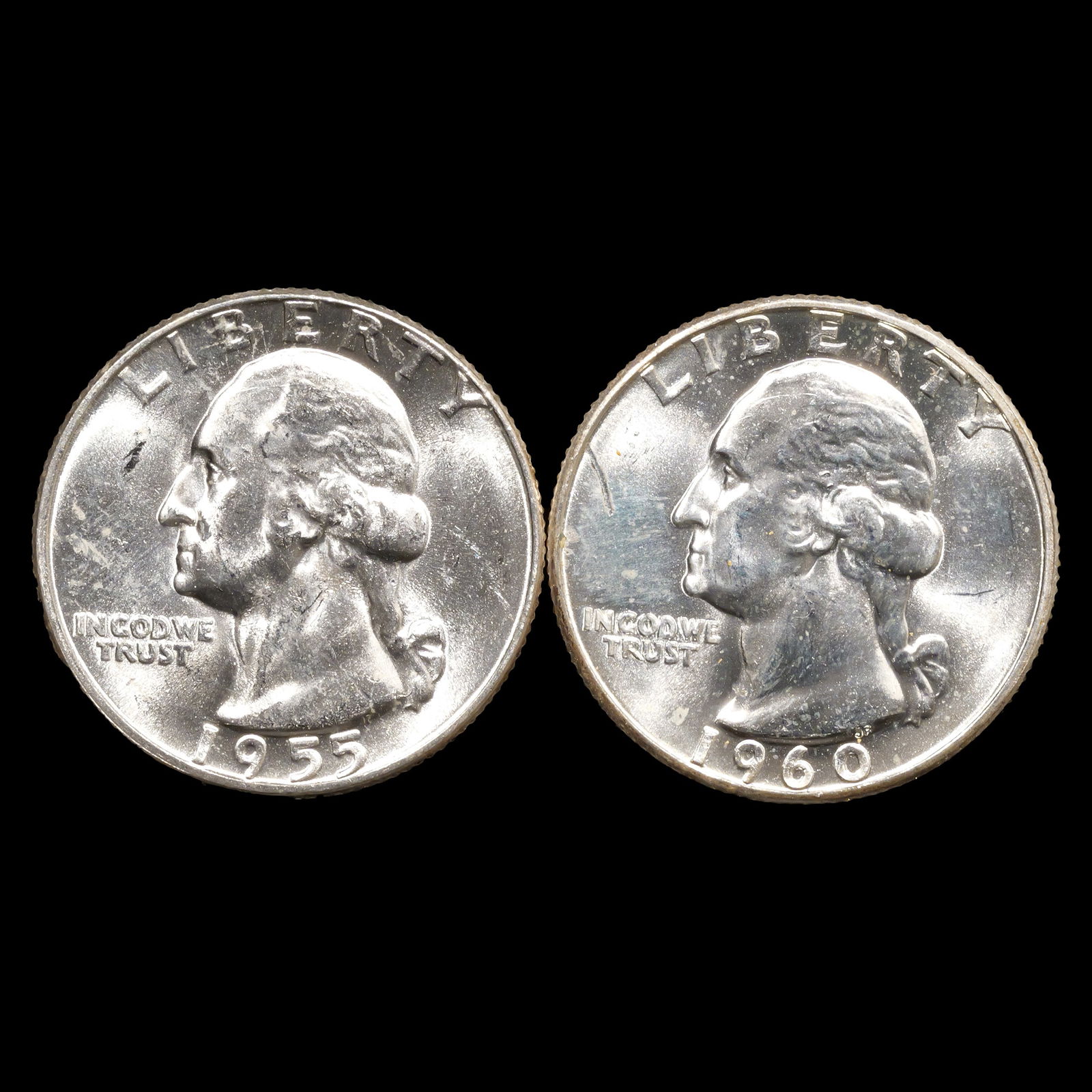 (2) Washington Silver Quarters - 25c - 1955 & 1960 - Choice Plus Brilliant Uncirculated (1 of 2)