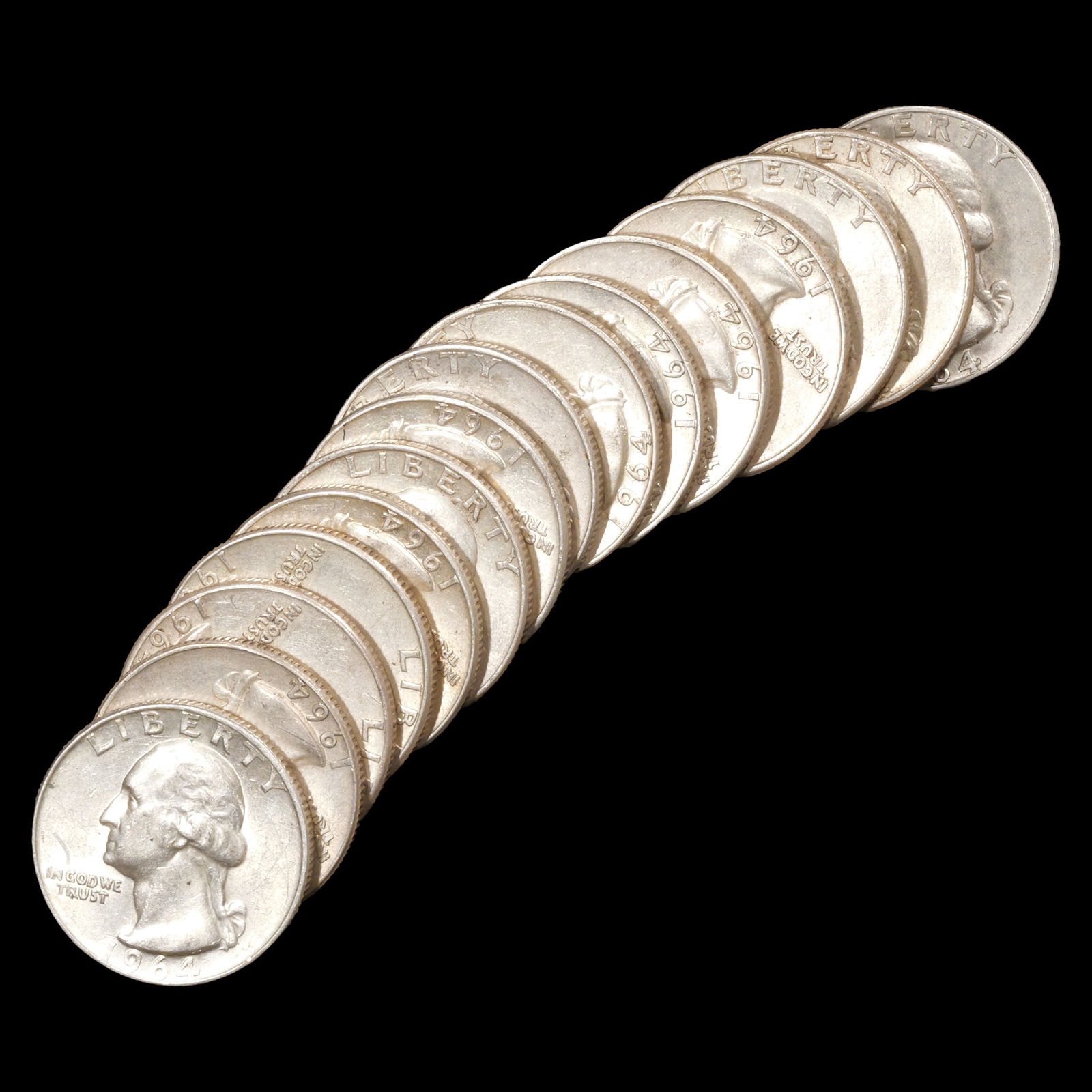 *2.712 oz ASW* (15) 1964 P&D Washington Silver Quarters - 25c - AU/BU (1 of 2)