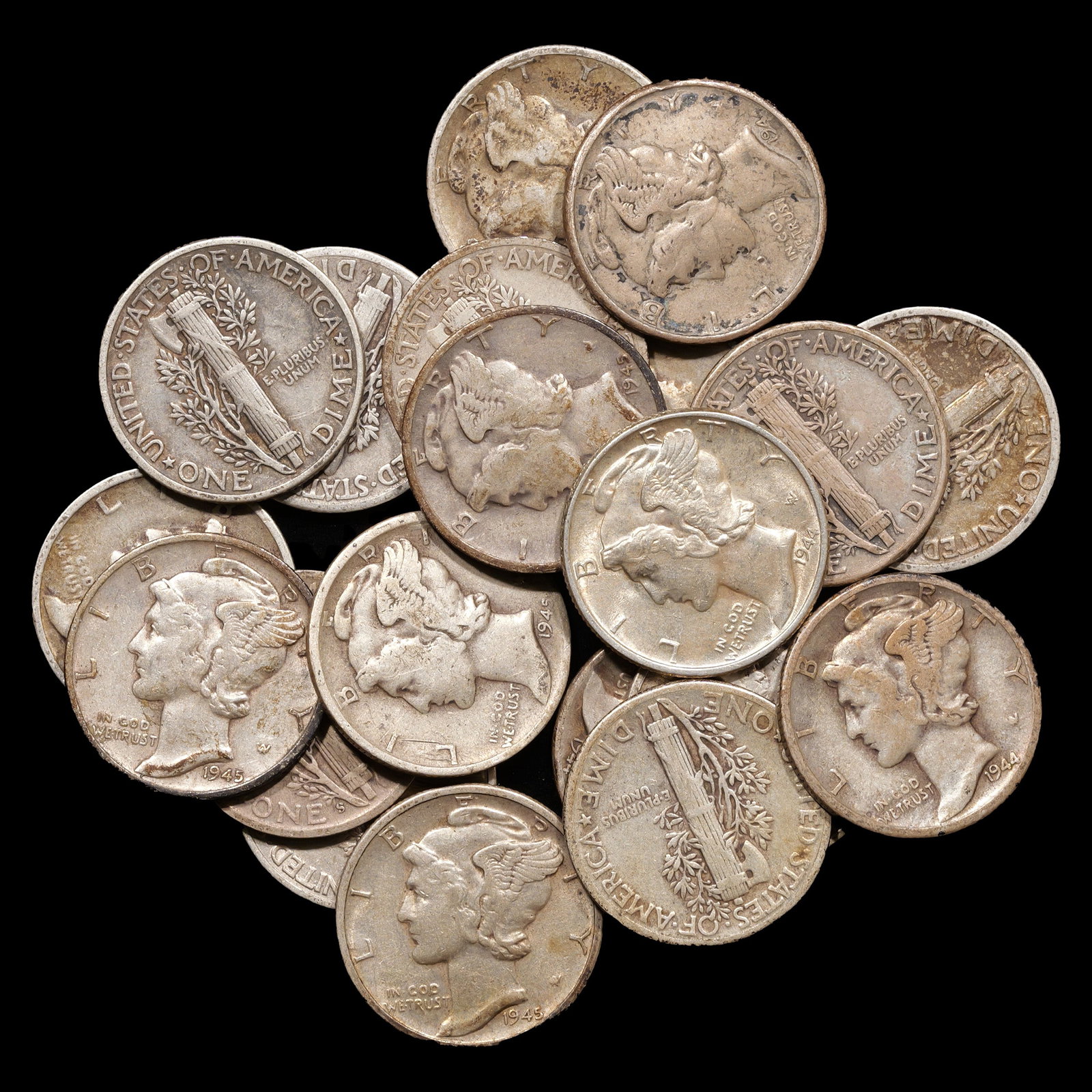 *1.4468 oz ASW* (20) Nicely Toned - Mixed Date/Grade Mercury Dimes - 10c: Bunch of Mercs *1.4468 oz Actual Silver Weight*