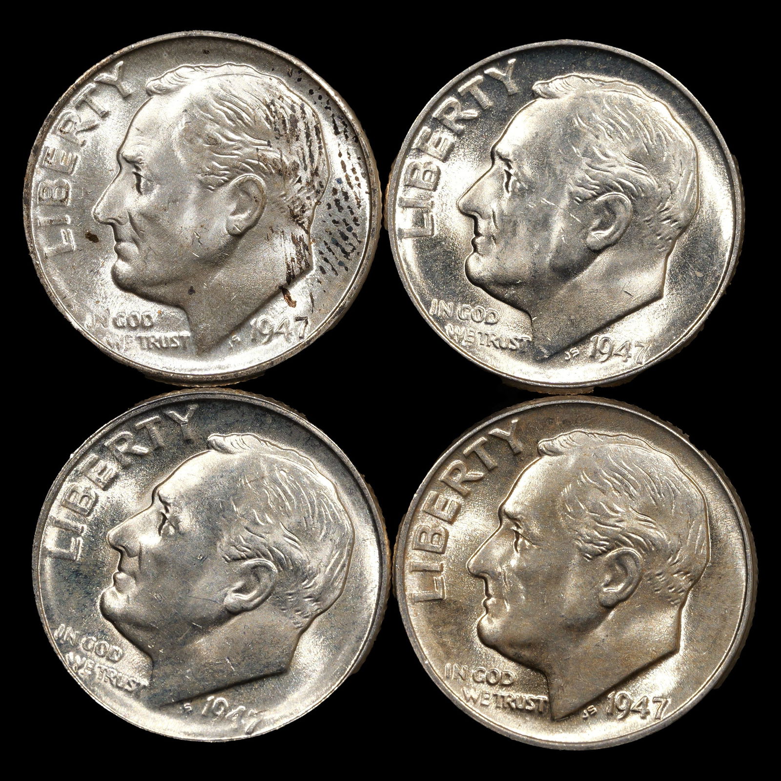 (4) 1947 Roosevelt Silver Dimes - 10c - GEM Uncirculated (1 of 2)