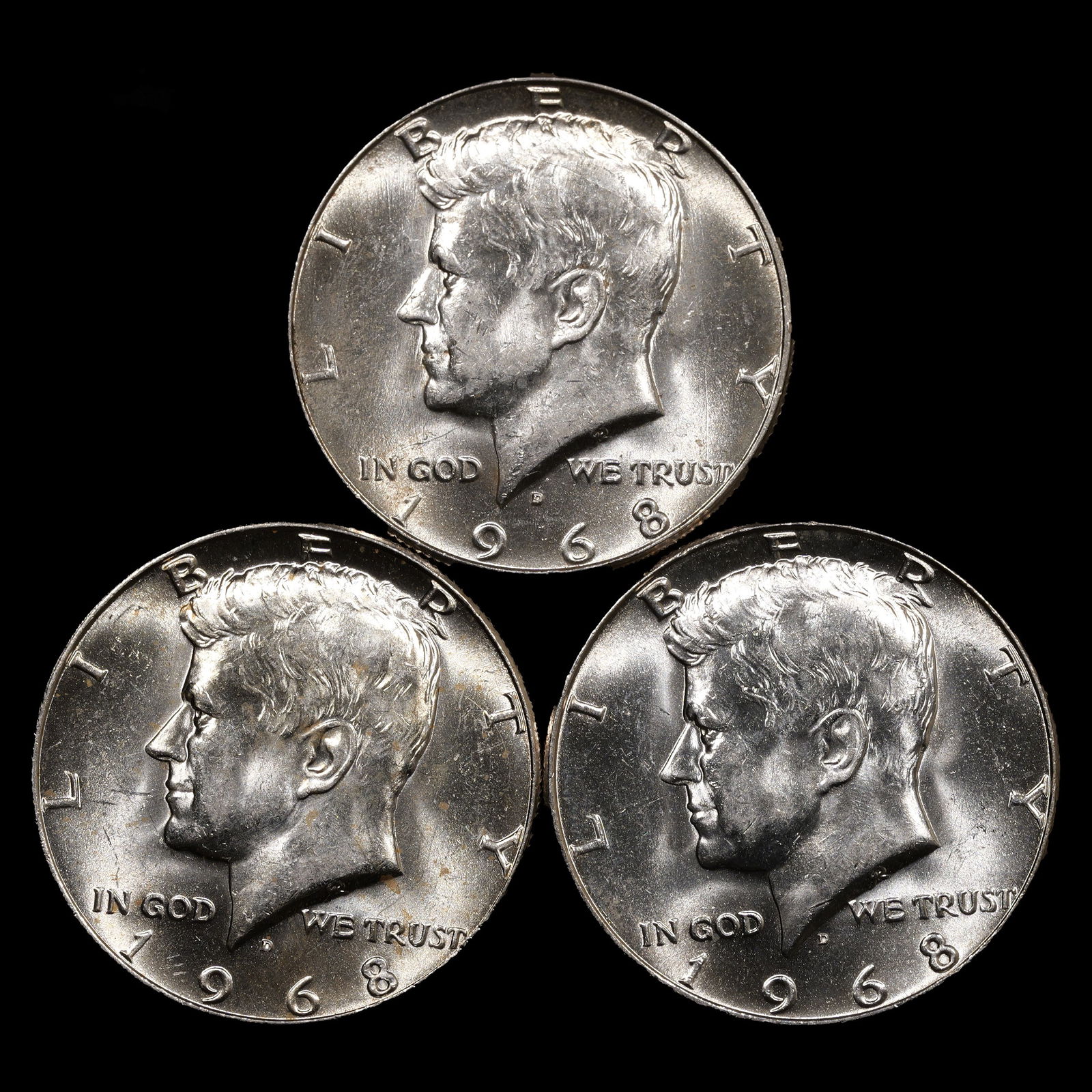 (3) 1968-D Silver Kennedy Half Dollars - 50c - GEM Uncirculated (1 of 2)