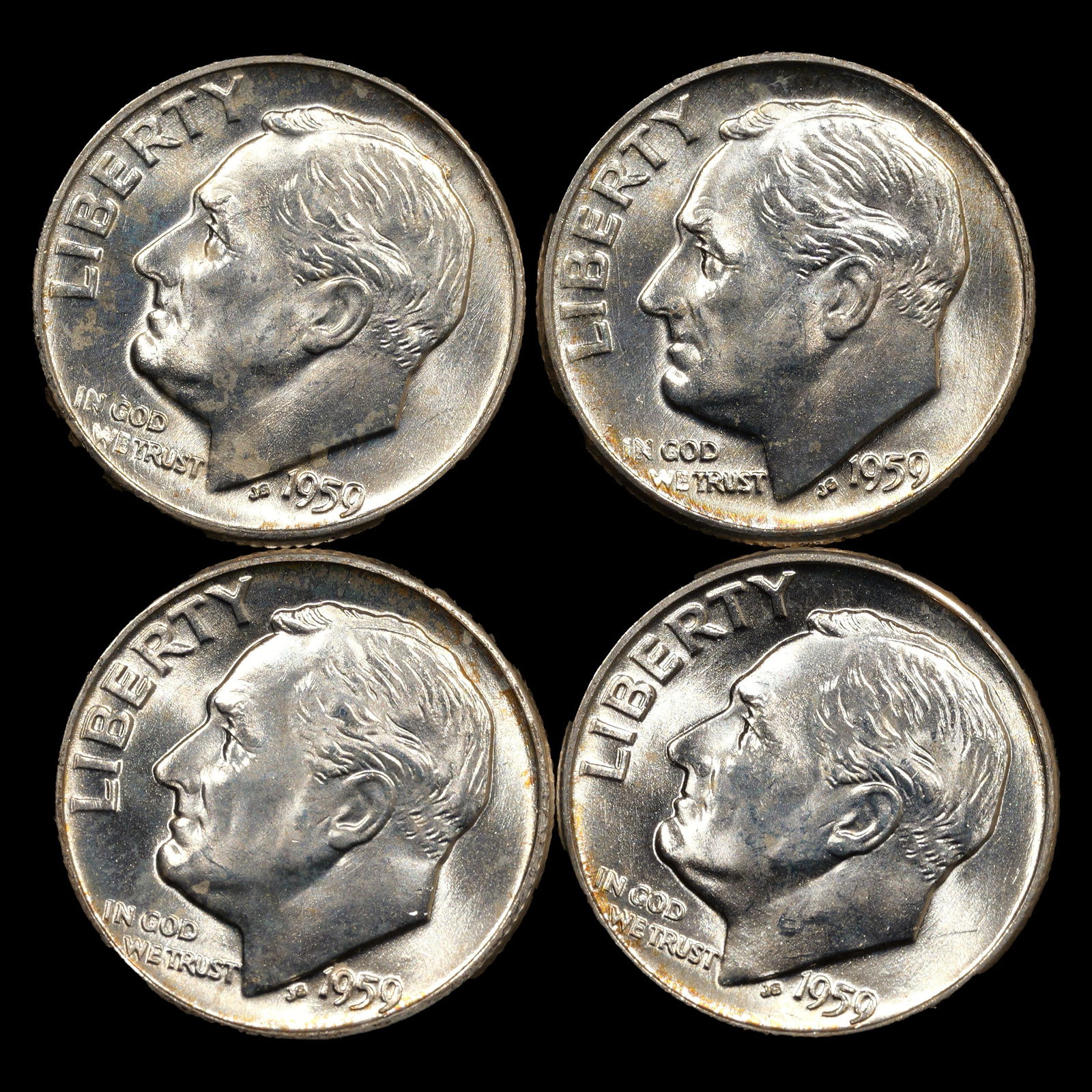 (4) 1959-D Roosevelt Silver Dimes - 10c - GEM Uncirculated *FULL BANDS* (1 of 2)