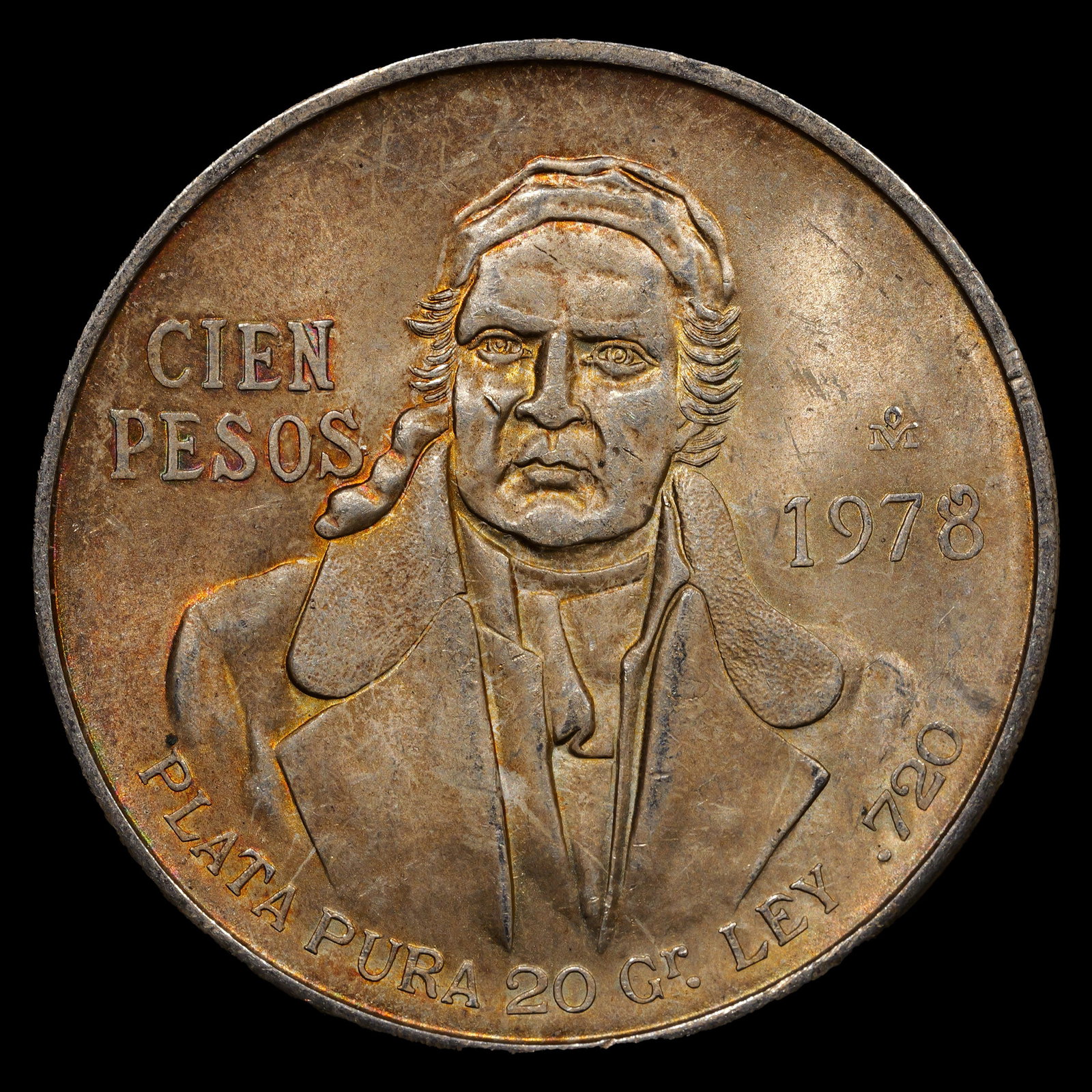 *0.6425 oz ASW* 1978 Mexico 100 Pesos Silver Morelos Coin - CHOICE BU: Great Toning