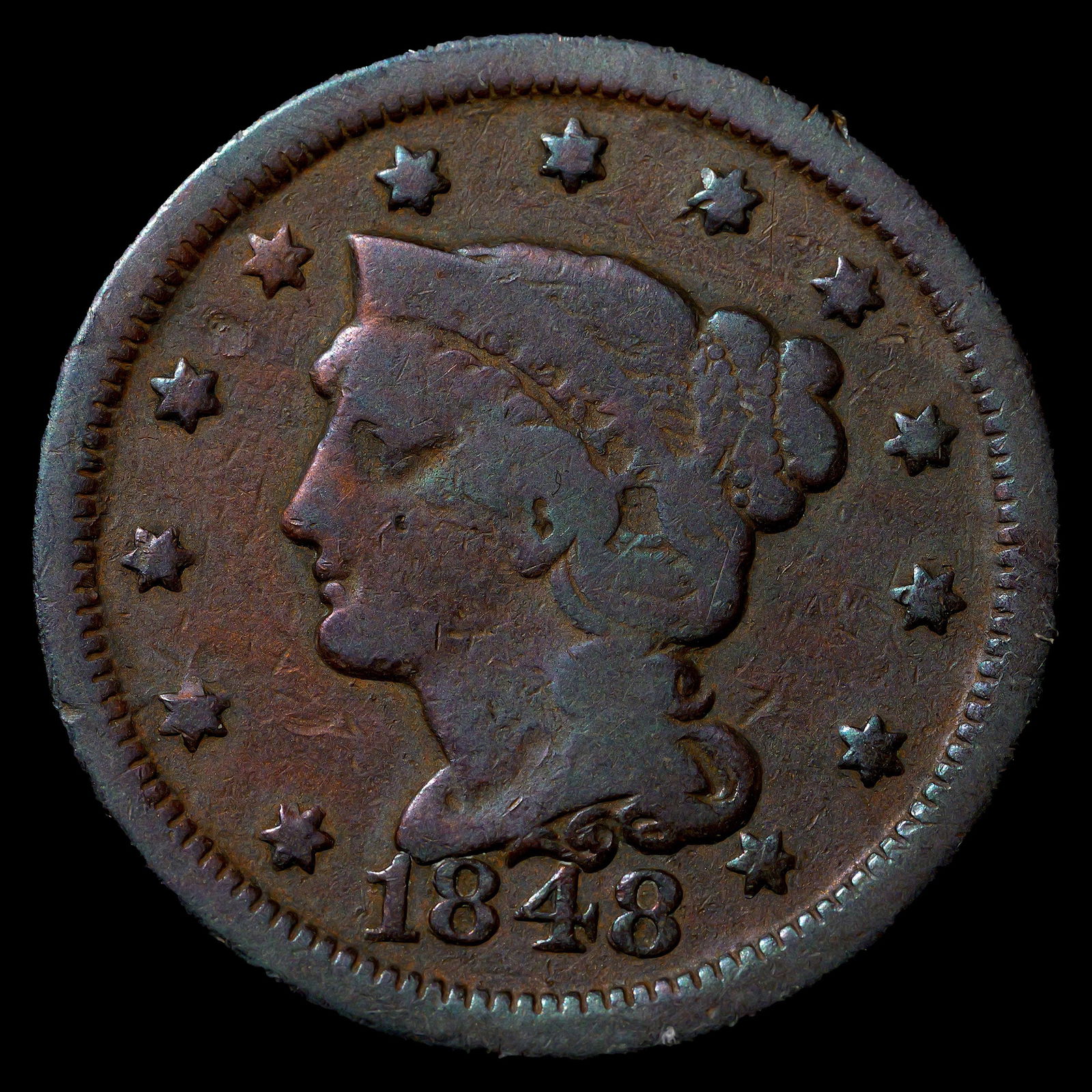 1848 Braided Hair Large Cent - 1c - Circulated (1 of 2)