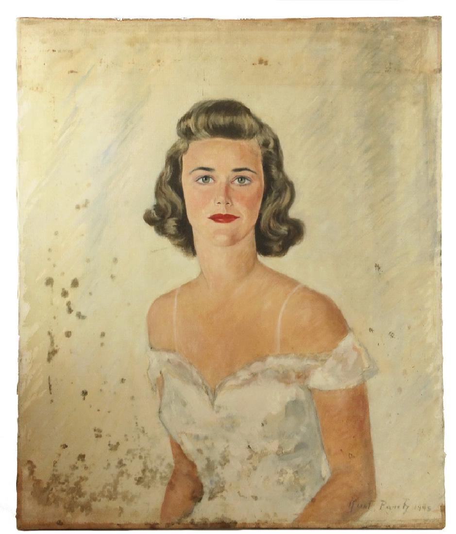 PORTRAIT OF YOUNG WOMAN: Portrait of Young Woman signed Kurt Panity and dated 1945, oil on canvas, unframed, 30 1/2" x 25". Considerable soiling.