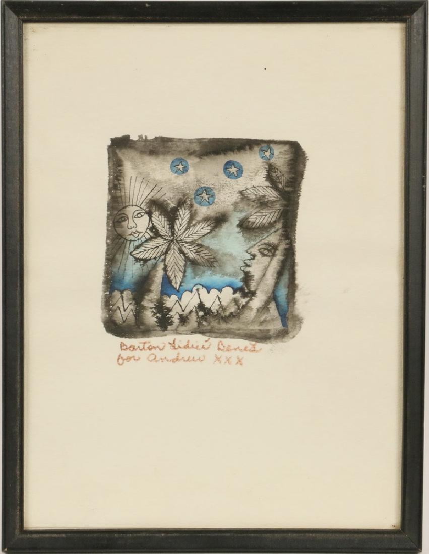 BARTON LIDICE BENES (NY/FRANCE, 1942-2012): Untitled, watercolor and ink on Arches paper, signed and inscribed "For Andrew", in black stick frame, under glass, OS: 12 1/2" x 9 3/4". Good condition.