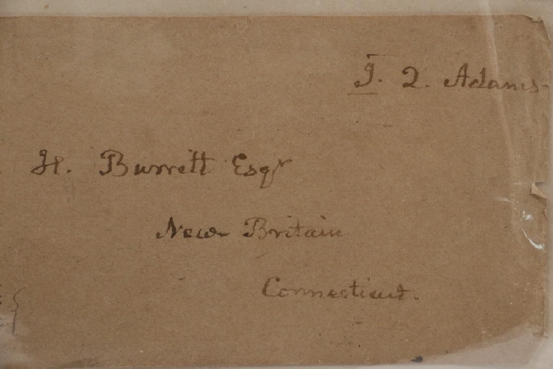 JOHN QUINCY ADAMS (1767-1848) AUTOGRAPH: Damaged Engraved Portrait by R. Andrews, and inscribed by the artist to D.A. Goddard, Esq. Pasted to the lower left corner is a J.Q. Adams signed free frank envelope addressed to E. H. Burritt, Esq. o