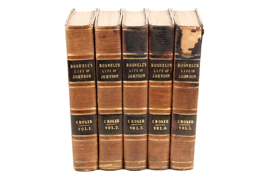 RARE 5 VOL SET LIT HISTORY, ASSOCIATED COPY: Boswell, James; Croker, John Wilson, ed.; 'The Life of Samuel Johnson, L.L.D., Including a Journal of a Tour to the Hebrides' by James Boswell, Esq.; a New Edition with Numerous Additions and Notes by