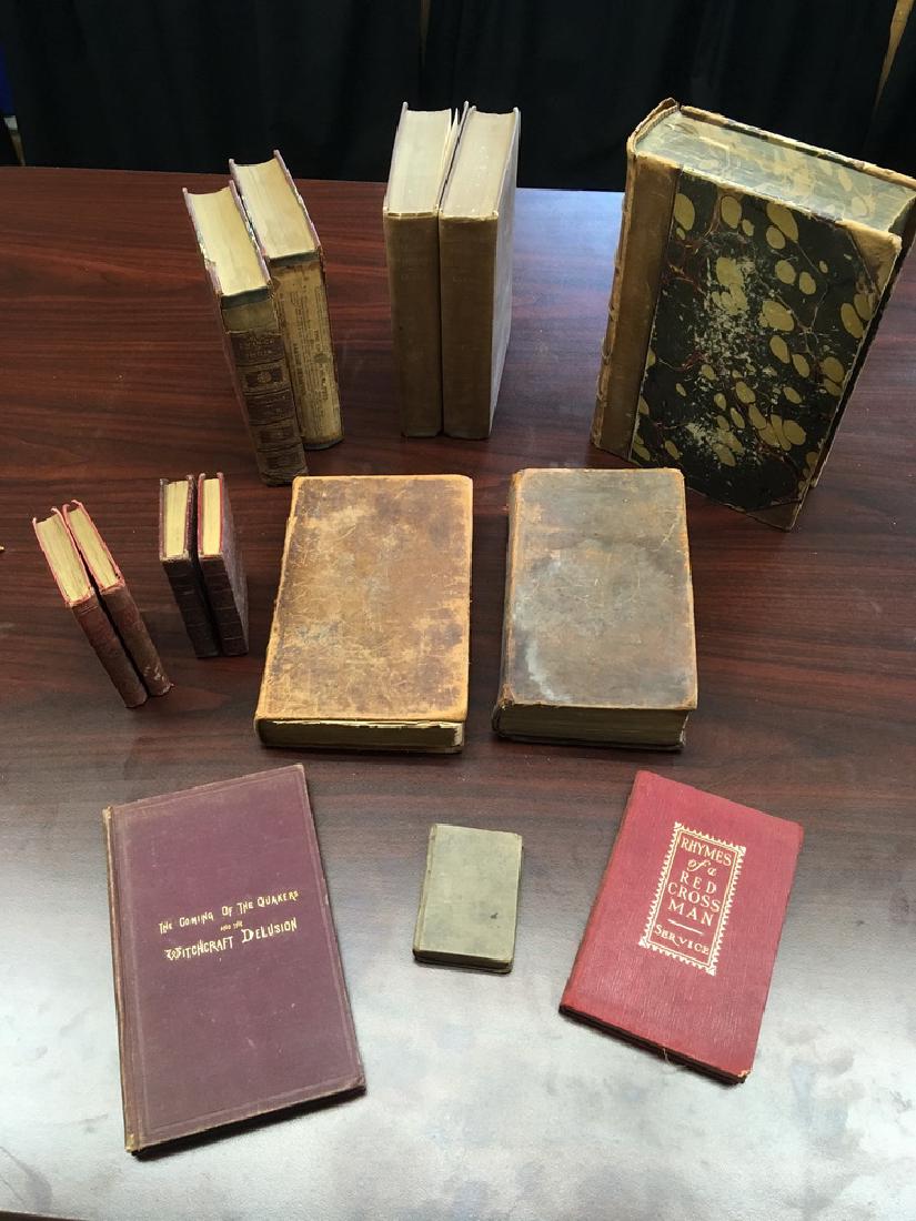 (12) EARLY TITLES, MOSTLY LEATHERBOUND: Including: 'Select British Eloquence' by Chauncey Goodrich, NY, Harper, 1859; 'The New England Gazetteer' by John Hayward, Boston, 1839, 11th ed.; 'History of the Revolutions in Europe' (vol I only) f