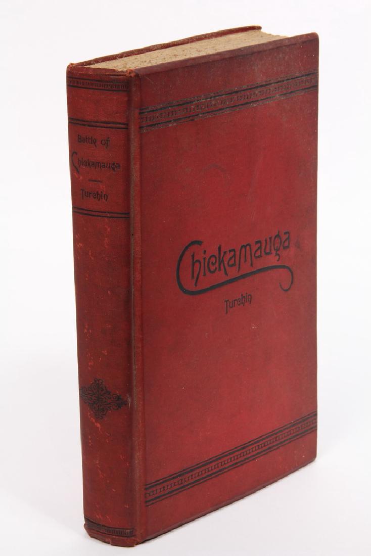 CIVIL WAR BOOK: 'Chickamauga' by John B. Turchin, from his 'Noted Battles for the Union' series, Chicago, Fergus Printing Company, 1888; in the original red cloth binding with black titles, foil inside front cover wi