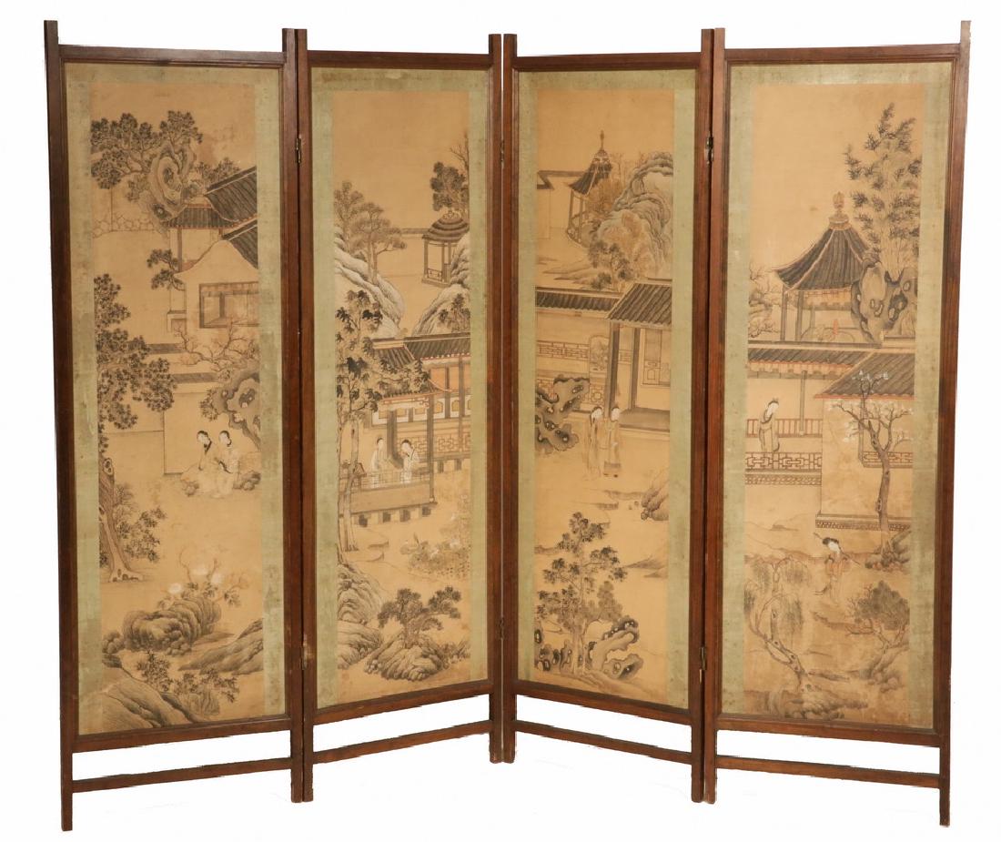 19TH C. CHINESE SCROLL PAINTINGS AS FOLDING SCREEN (1 of 14)