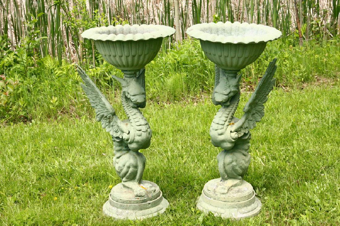 PAIR OF GRYPHON BASED METAL PLANTERS (1 of 3)
