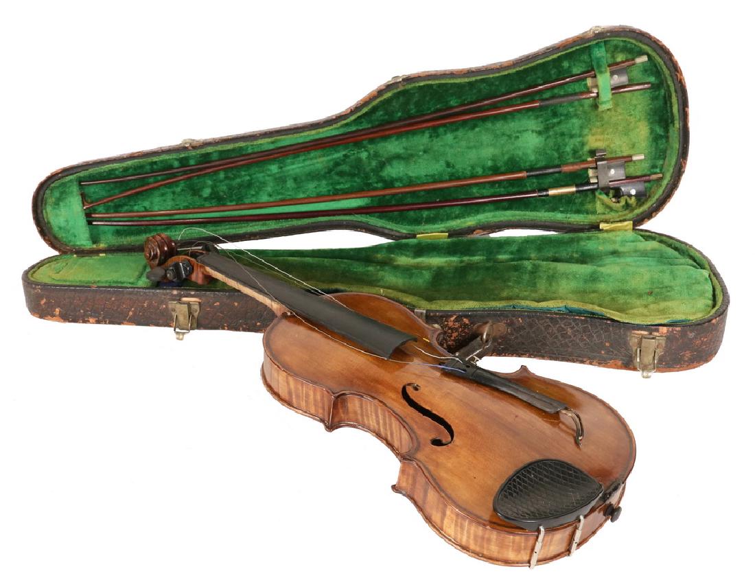 BENCH-MADE VIOLIN IN CASE W/ (4) BOWS (1 of 11)