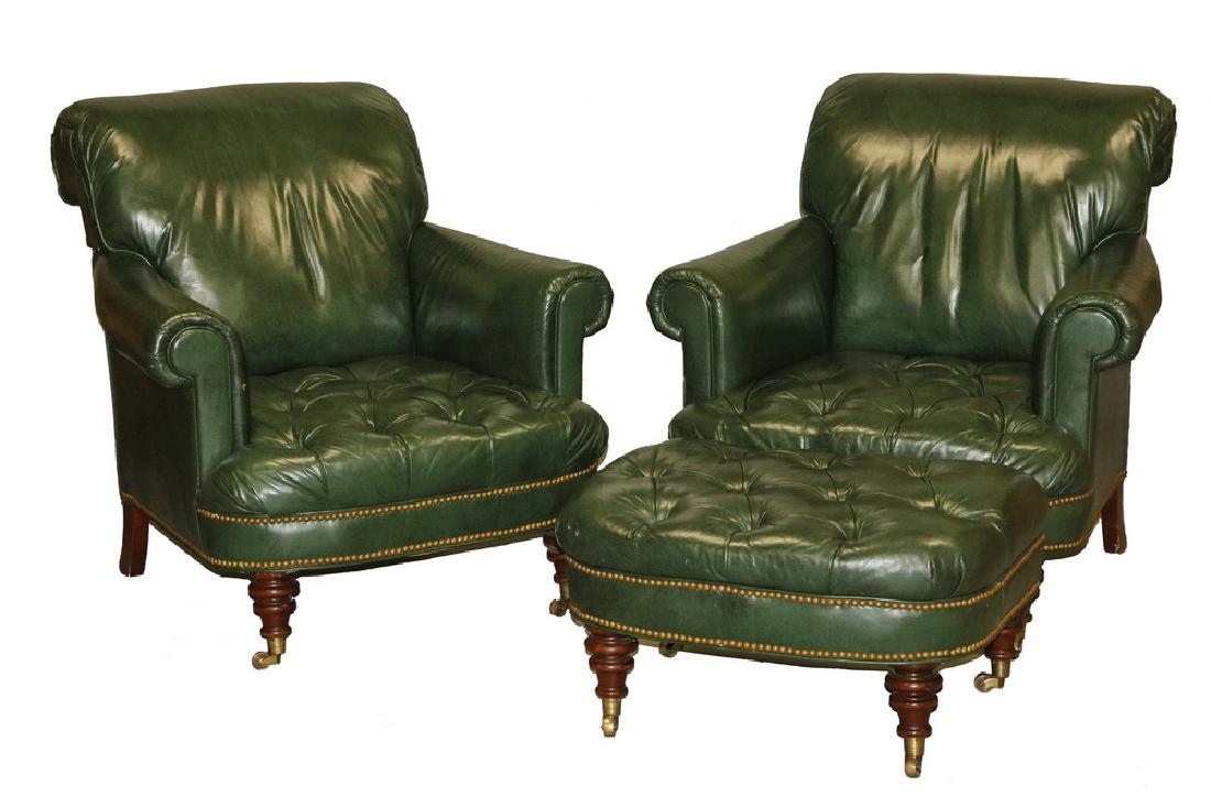 PAIR OF LEATHER CLUB ARMCHAIRS & OTTOMAN (1 of 2)