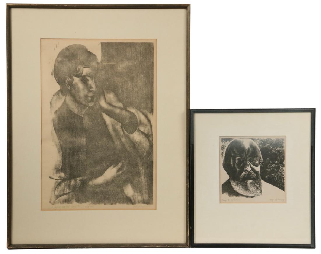 GEORGE SALMOND (?): (2) Woodcut Prints: "Homage to Odilon Redon", signed, titled and dated '59, in black stick frame, matted and glazed, OS: 13 3/4" x 12", SS: 6 3/4" x 6 1/4"; PLUS "A Physiognomical Study #3" artist's p