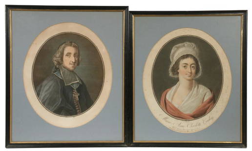 PAIR OF FRENCH PORTRAIT LITHOGRAPHS: Hand Colored Portraits of Marie-Anne Charlotte Corday (1768-1793), assassin of Marat during the revolution, by Pierre Michel Alix (1762-1817) & Francois Fenelon, (1651-1715), Archbishop of Cambrai and