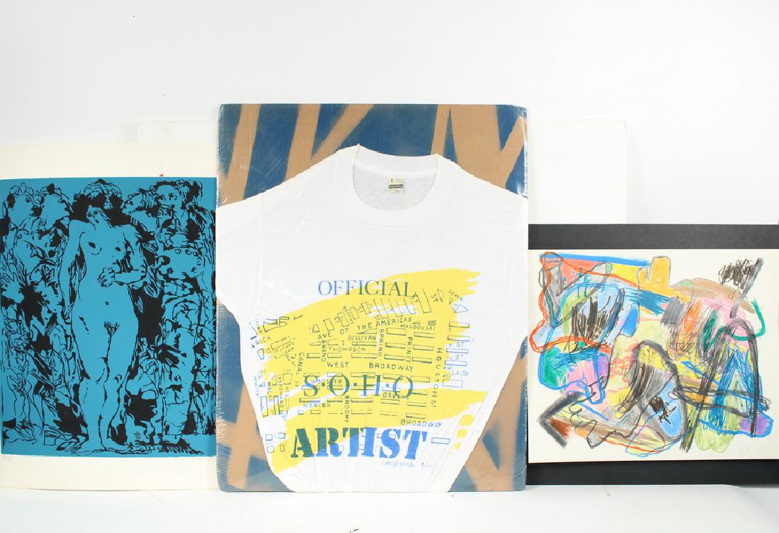 (3 PCS) 1970S-80S UNFRAMED NYC GRAPHICS: Including: 'Blue Nude', serigraph on paper, signed "N. Noozoomi", dated 1976, numbered 57/80, 22 1/2" x 17 1/2" sheet; PLUS Abstract, graphite and oil sticks on paper, initialed "G.M.", dated 1985, 14