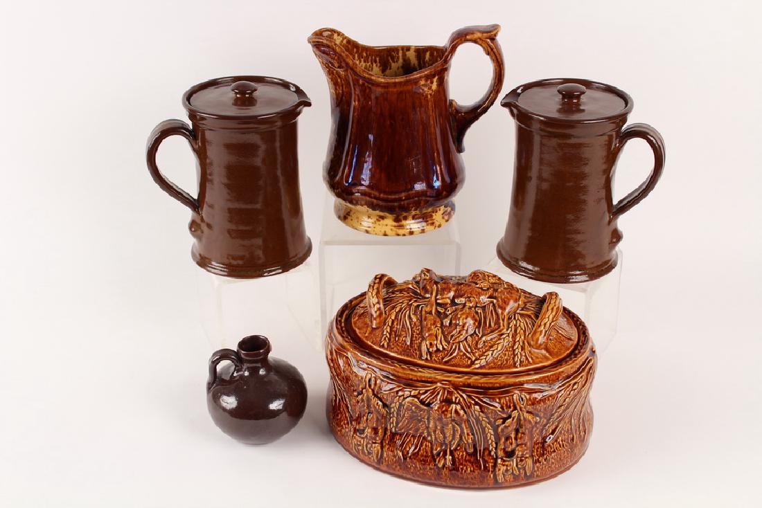 (5 PCS) OF BROWN GLAZED POTTERY (1 of 5)