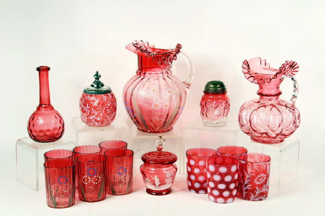 (16 PCS) CRANBERRY GLASS (1 of 3)
