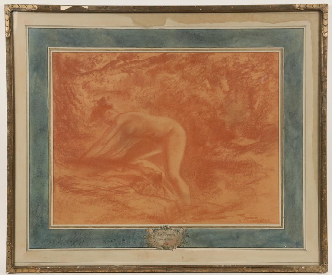 AFTER EVERETT SHINN (NY/PA, 1876-1953): "La Nymphe, 1906", lithograph after the original sanguine chalk drawing, on tan paper, signed in the print, original thin gold frame, with French-lined mat having the title, date and artist's name, OS