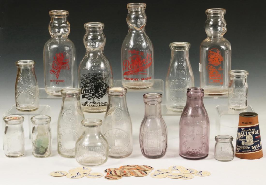 (16) VINTAGE MILK BOTTLES, PLUS (28) CAPS (1 of 4)