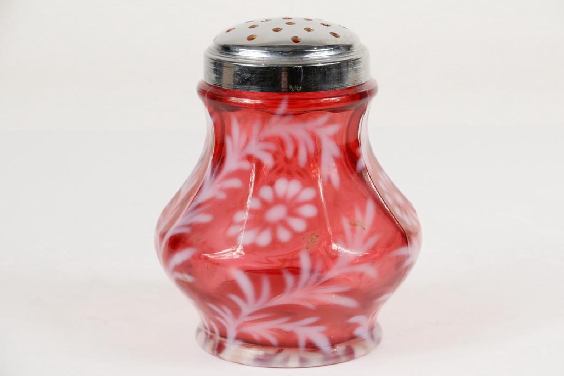 CRANBERRY OPALESCENT GLASS SHAKER (1 of 2)