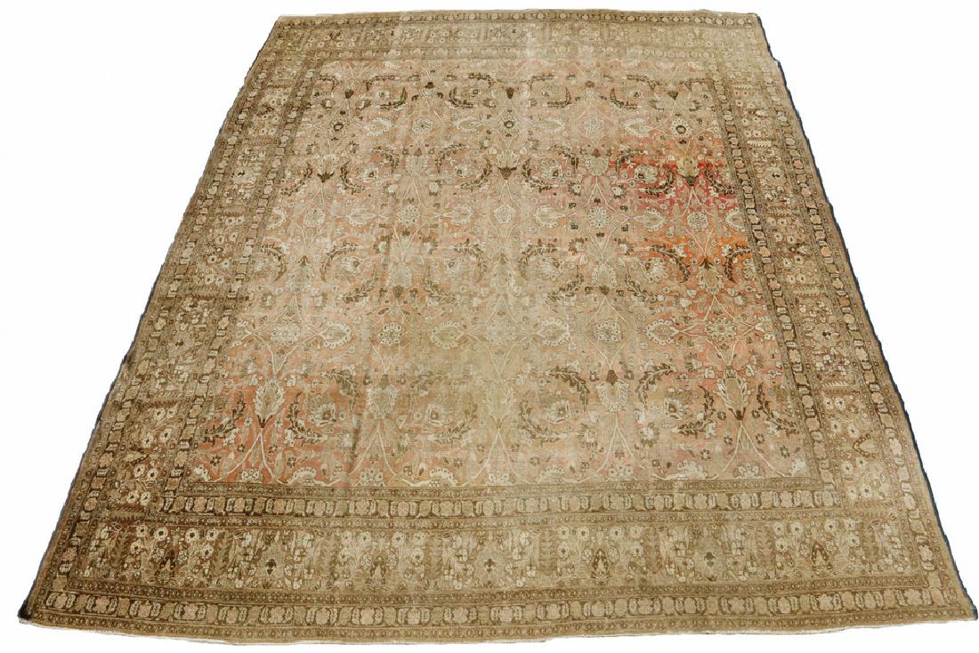 MAHAL CARPET - 10' X 12'-3": West Persia, early 20th c., overall floral lattice with rosettes, palmettes and blossoming vines in red, taupe, goldenrod, aubergine, ivory and sage, on a light faded salmon field, with a faded brick 