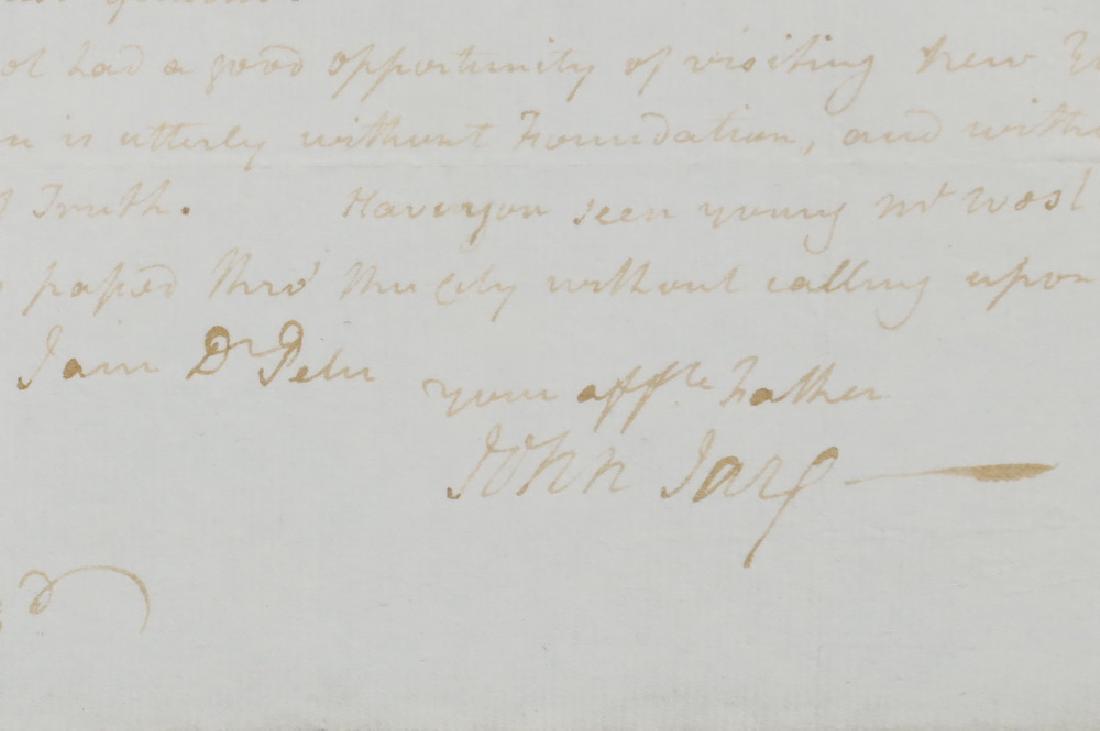 FRAMED JAN 1799 ALS LETTER FROM GOV. JOHN JAY OF NEW: 10 Jan 1799 ALS written by John Jay (1745-1829) from the Capitol of Albany, while serving as Governor of the State of New York, to his eldest son Peter Augustus Jay (1776-1843), then probably in Rye,