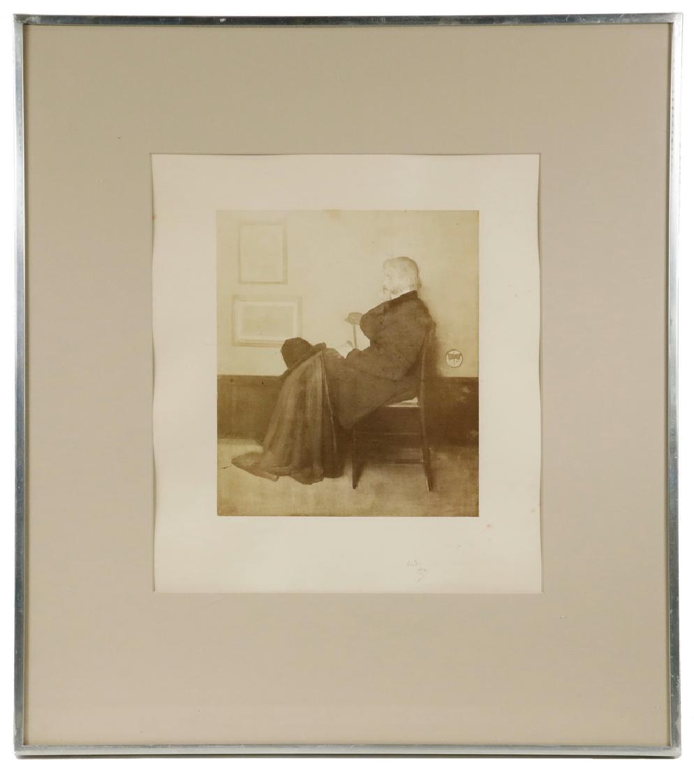 JAMES ABBOTT MCNEILL WHISTLER (NY/UK, 1834-1903): "Arrangement in Grey and Black, No. 2: Portrait of Thomas Carlyle", an original albumen photo from the 1873 painting by the artist, the photo having Whistler's signature and butterfly monogram on the 