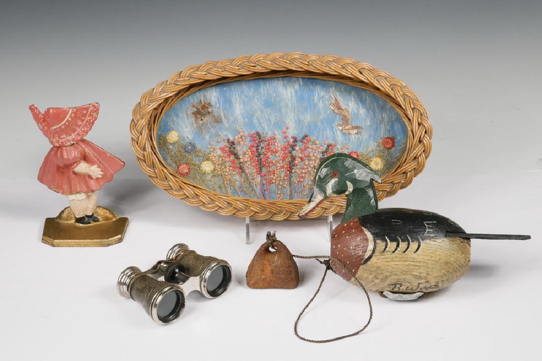 (4) ASSORTED VINTAGE ITEMS: Group of (4) Assorted Items, including: Folk Art Mallard duck decoy by North Carolina carver Ronnie Wade, made from a vintage buoy, with weight, signed on base 'R. Wade', 5 3/4" high, 9 1/4" wide, sur