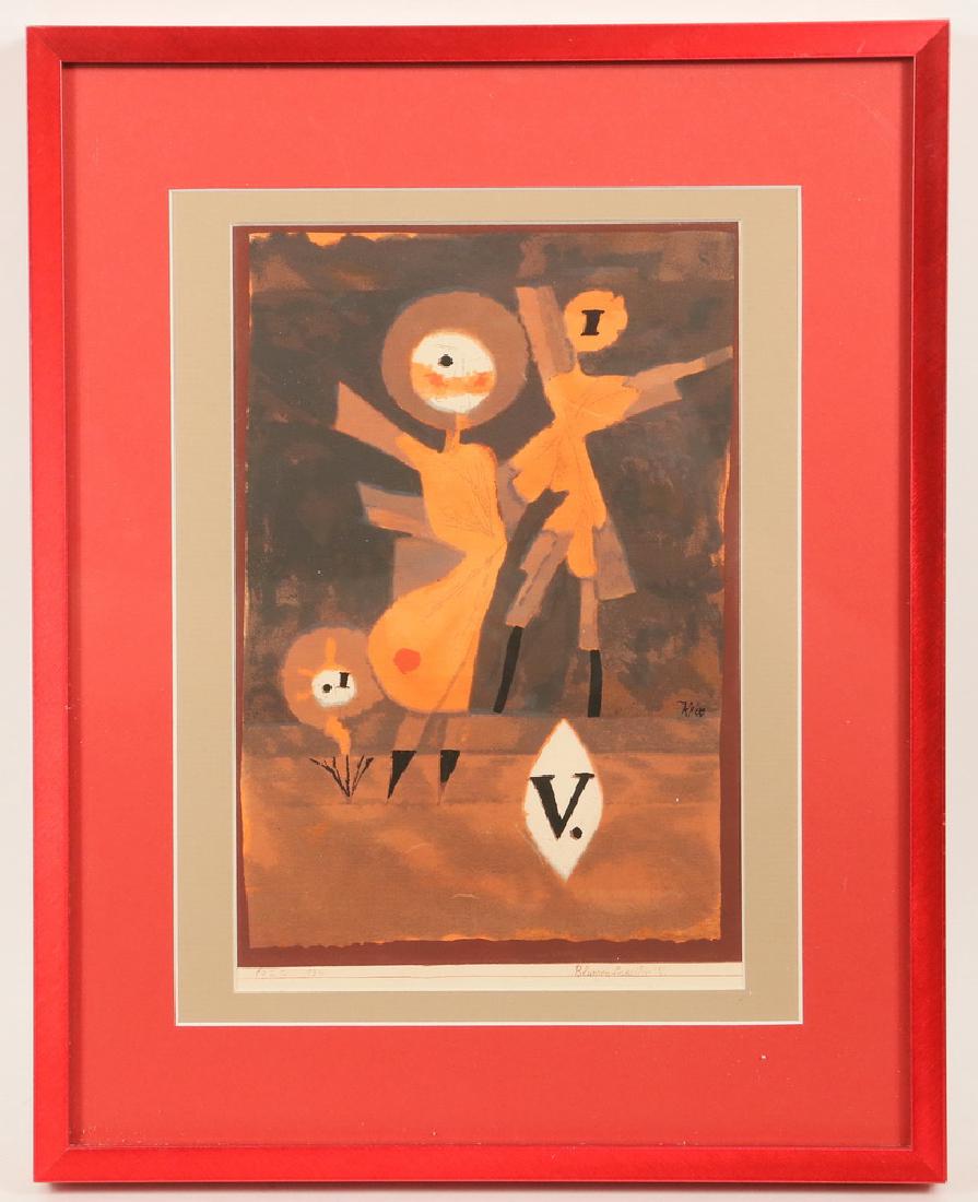 AFTER PAUL KLEE (SWITZERLAND/GERMANY, 1879-1940): Photolitho of "Blumenfamilie", of 1922, signed in plate, titled and dated in lower margin, in a red metallic box frame, matted and glazed, OS: 14 1/4" x 11 1/4", SS: 9 1/2" x 6 1/4". Fine condition.