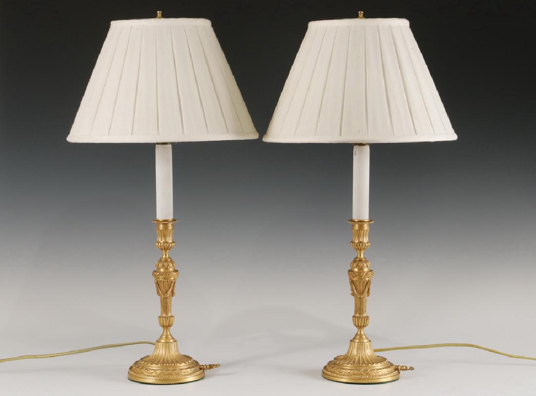 BRONZE CANDLESTICKS WIRED AS LAMPS (1 of 2)