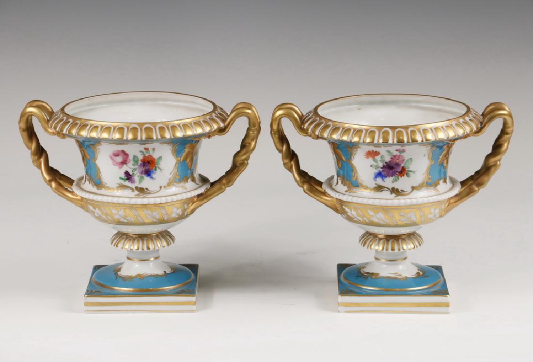 PAIR DRESDEN PORCELAIN URNS (1 of 2)