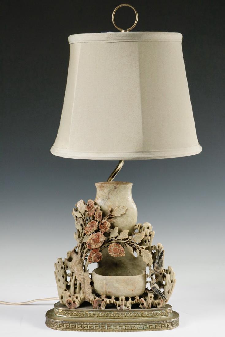CHINESE CARVED SOAPSTONE LAMP (1 of 3)