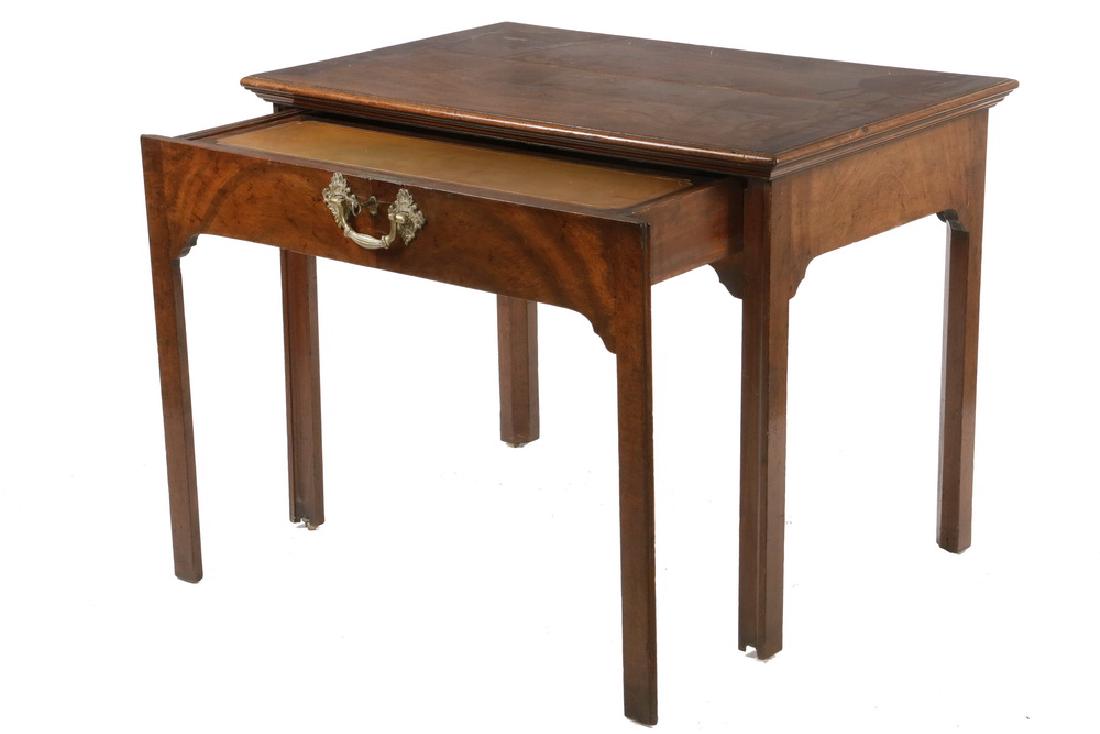 CHIPPENDALE ARCHITECT'S TABLE: Rare English Chippendale Mahogany Architect's Table, ca. 1770, with pull-out drawer with multiple compartments and leather inserted writing slide, original lock and Rococo bronze hardware, 30 1/4" hig