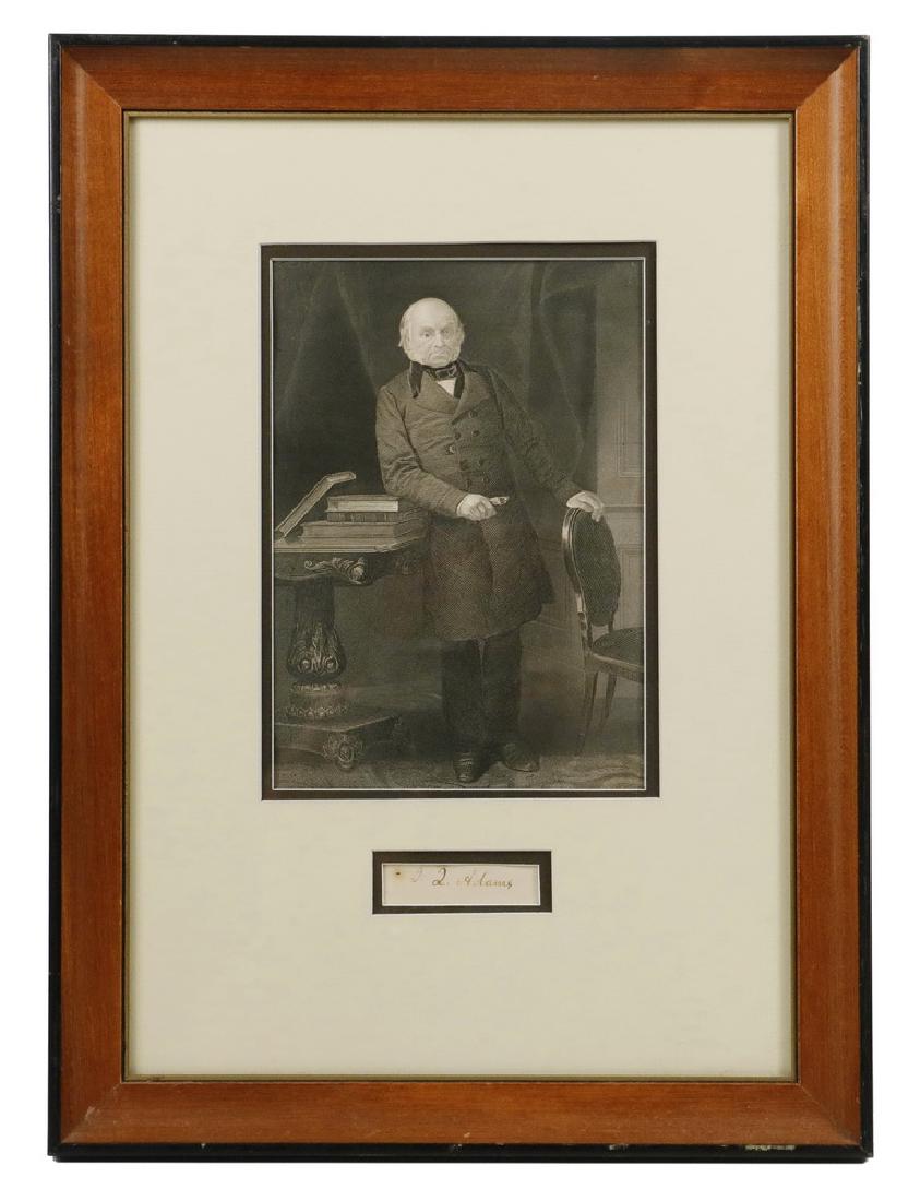 FRAMED PRESIDENT JOHN QUINCY ADAMS CLIPPED AUTOGRAPH: President John Quincy Adams (1767-1848), in office March 1825-March 1829, Harvard Professor, first US Minister to Russia, Minister to the Court of St. James, US Secretary of State under his predecesso