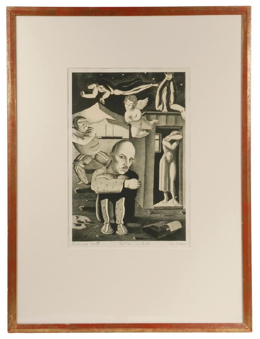 TOM CREEM (Contemporary): "Rockwell Kent", lithograph on paper, pencil signed, titled and inscribed "For Edna and Budd" in the lower margin, in water gilt frame, matted and glazed, OS: 28" x 21", impression, 14 1/2" x 9 3/4". 