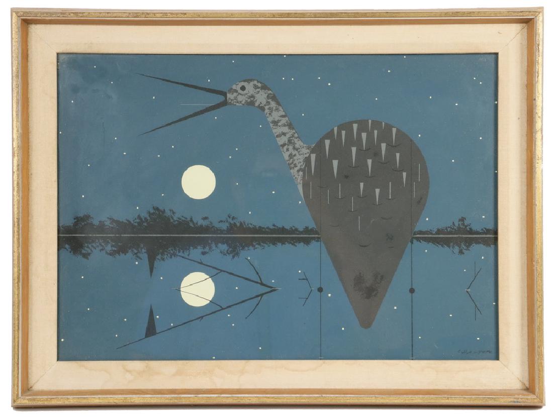 CHARLEY HARPER (OH/WV, 1922-2007): "Limpkin", Ford Times Serigraph Limited Edition (100, or less). Paper Size: 20-1/2" x 15" Image Size: 18-1/2" x 13". In the original frame with linen liner, under glass. Good condition, waterstained f