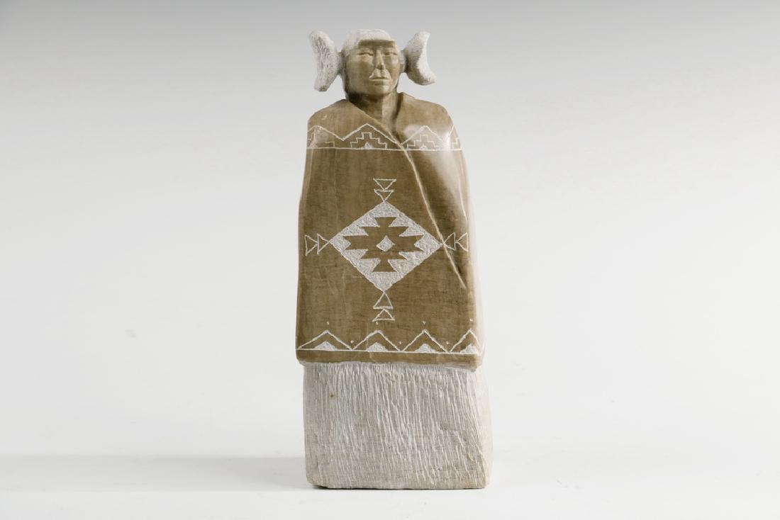 STELLA SILVER (CONTEMPORARY ARIZONA): Portrait of a Hopi Woman, carved alabaster, signed on underside, 10 1/4" tall. Very good condition.