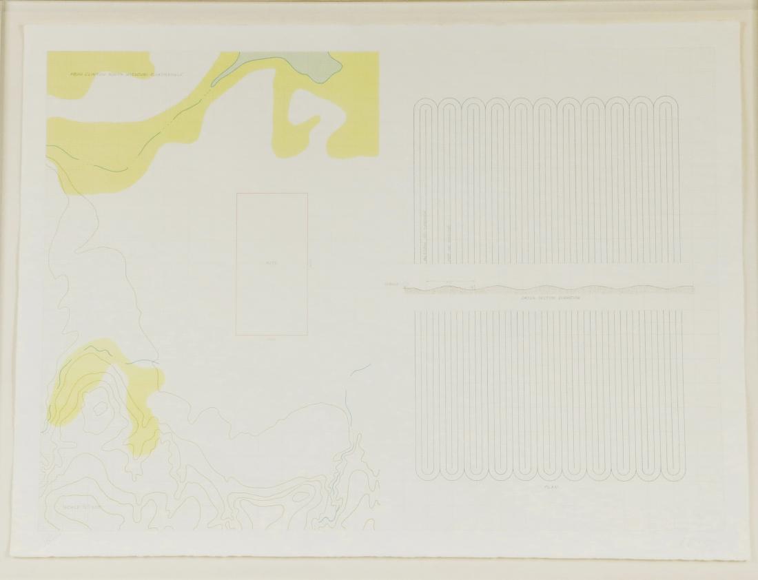ROBERT MORRIS (NY/KS, 1931 - ): "Earth Project (Undulations)", from "Liberal, Missouri Quadrangle", 1969, color lithograph, pencil signed and dated, numbered 23/125, floated behind glass in a Japanese bleached wood box frame, OS: 25